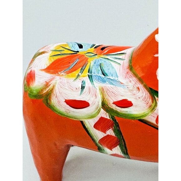 Vintage Nils Olsson Dala Red Orange Wood Horse Sweden Hand Crafted 4 inch - Picture 2 of 8